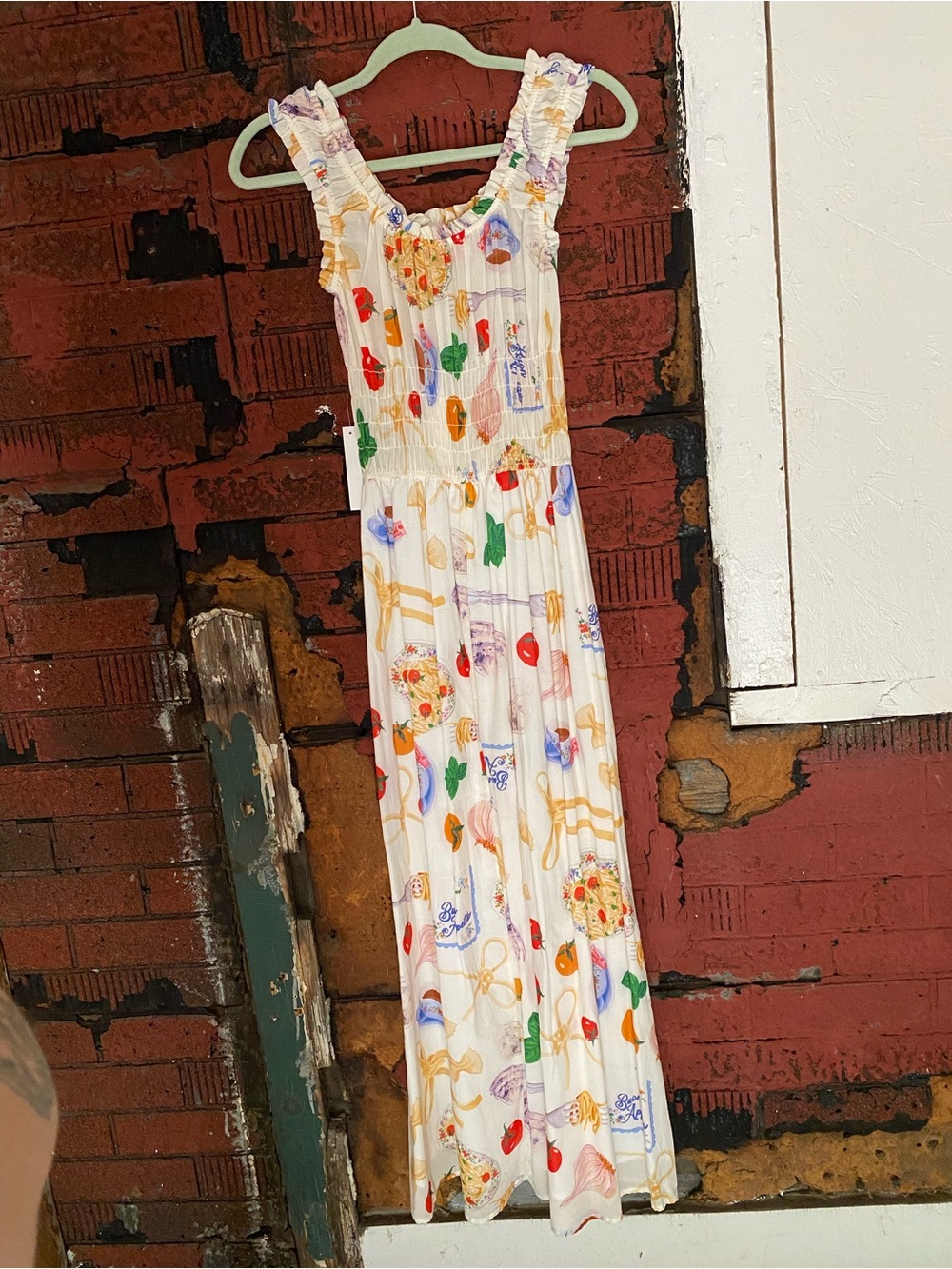 Lisa Says Gah Ivory Maxi Annie Dress, Colorful Buon Appetito Print, NWT Small - Picture 3 of 12